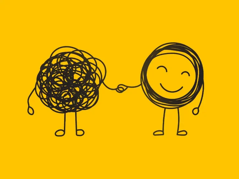 Integrales Coaching: Illustration zur Wandlung von Gedankenchaos zu Klarheit und Lebensfreude.